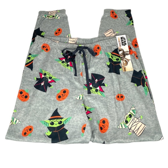 Star Wars The Mandalorian Baby Yoda Halloween Pajama Bottoms Gray Size Medium - Picture 3 of 7